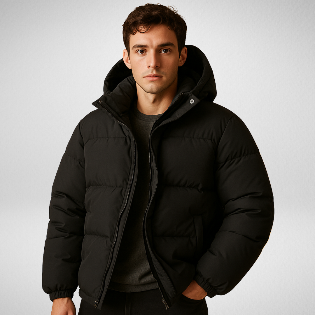 Męska zimowa pikowana kurtka z kapturem