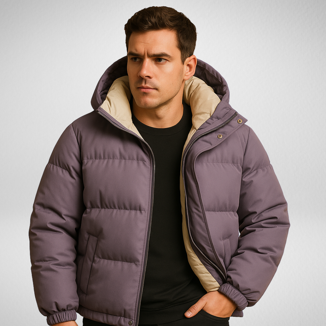 Męska zimowa pikowana kurtka z kapturem