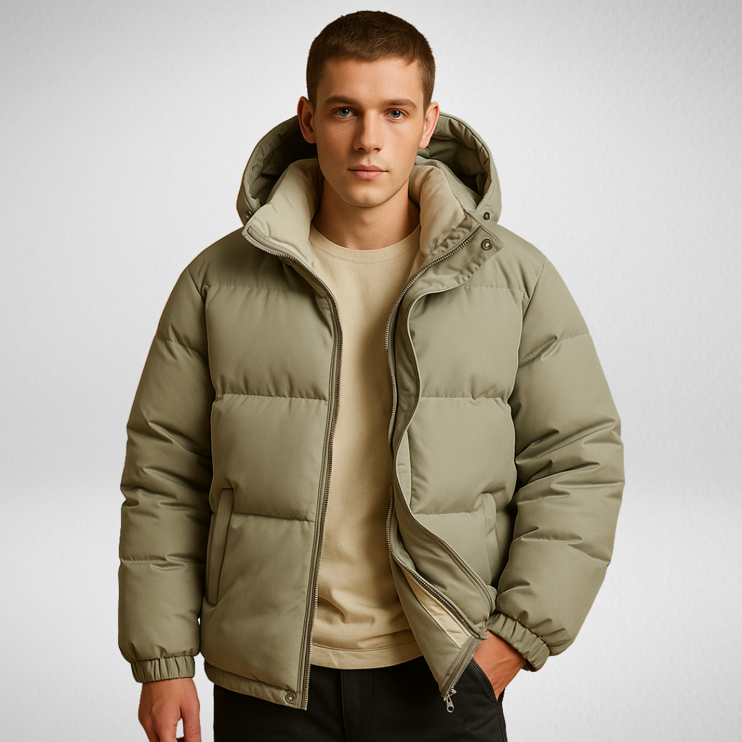Męska zimowa pikowana kurtka z kapturem