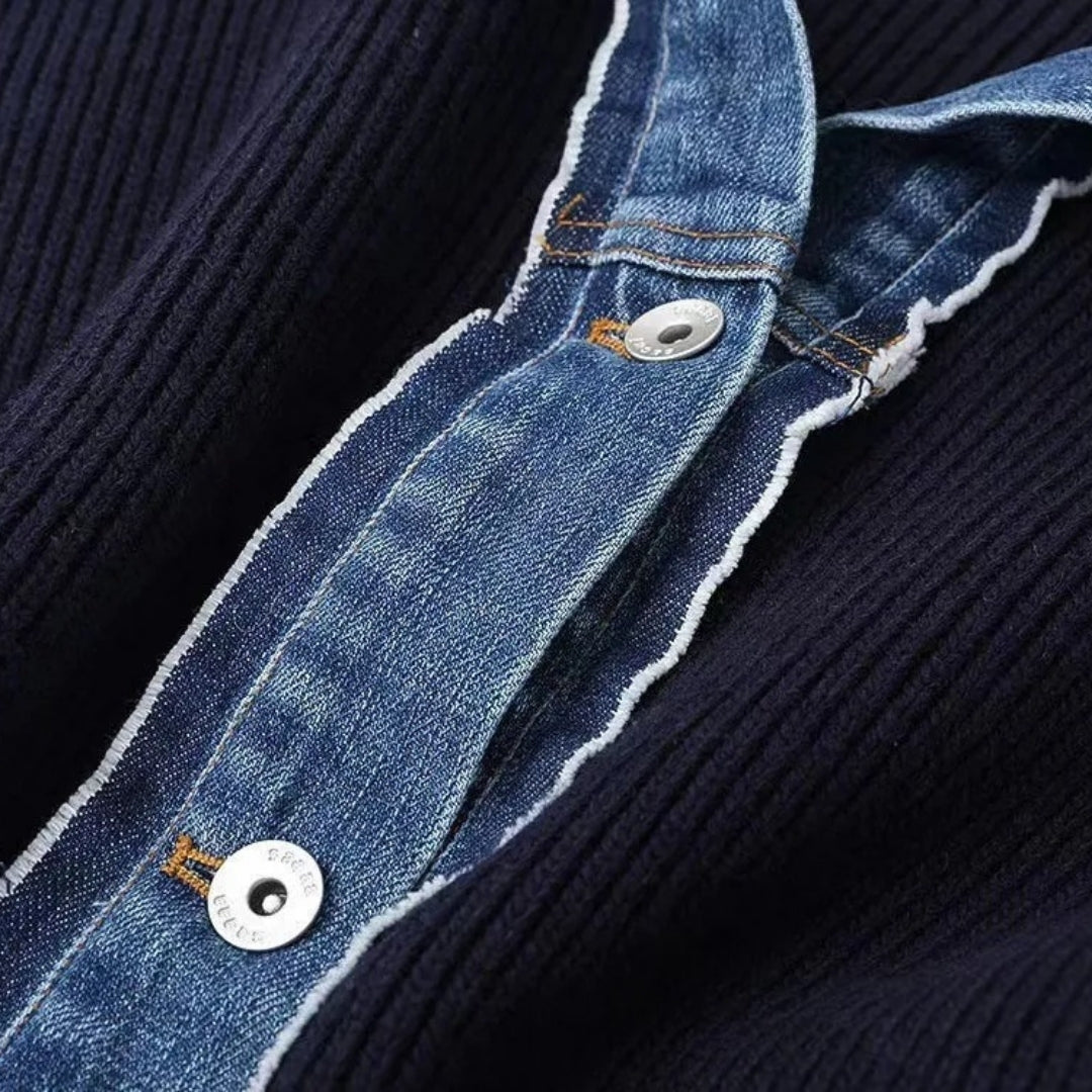 Damski Kardigan z Denimowymi Detalami – Styl i Nowoczesny Kontrast