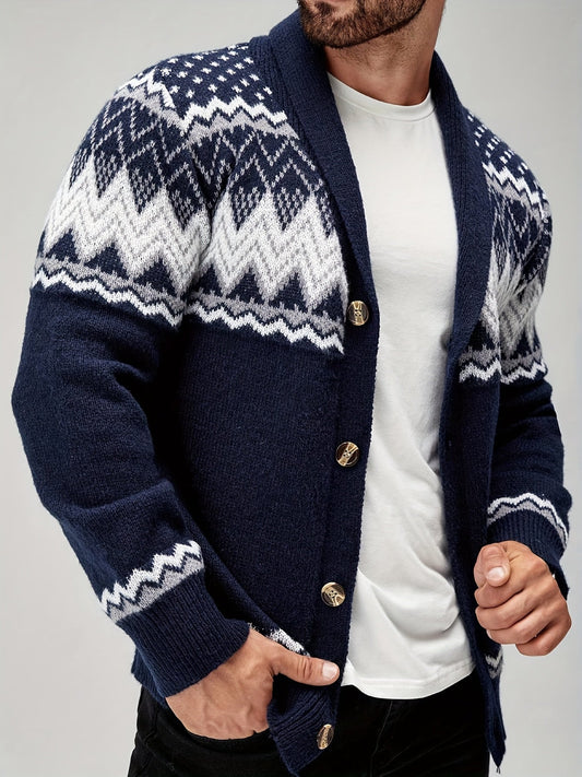 Men's Nordic-Inspired Knitted Shawl Cardigan